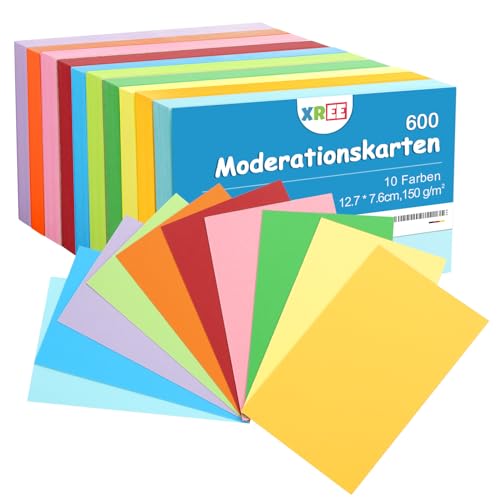 600 Stück Moderationskarten, 12.7 * 7.6cm Karteikarten Lernkarten Blanko DIY Papier Karten für Weihnachten Basteln Büro Schule Präsentation und Moderation(10 Farben,150g/qm) von XREE