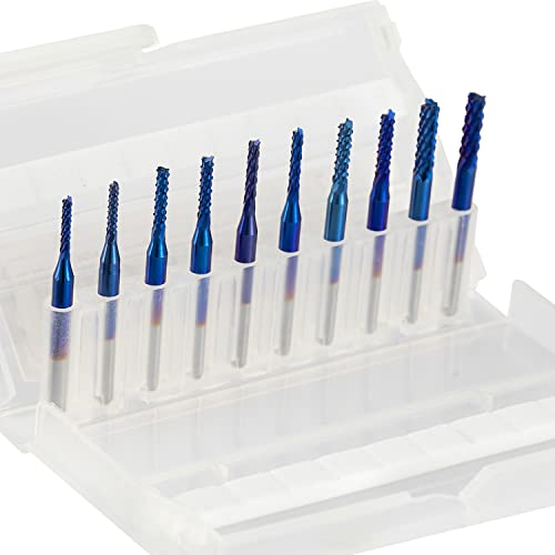 XRMXF 10 Stücke Nano Blue Coat Schaftfräser Set Fräserset Hartmetall CNC Fräser für Holzbearbeitung, Schnitzen, Gravieren Drill Werkzeuge1.5-3.175mm, 1/8"Schaft von XRMXF