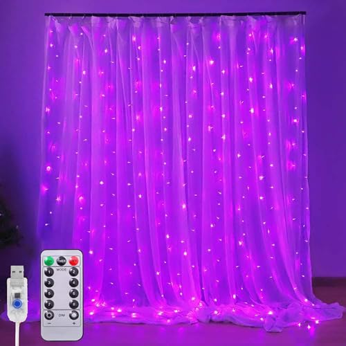 LED Lichtervorhang - 3x3m 300 LEDs Vorhanglichter mit 8 Modi-USB Lichterkettenvorhang mit Fernbedienung - LED Lichterketten für Party Weihnachten Außen Innen Schlafzimmer Deko(Violett) von XRR