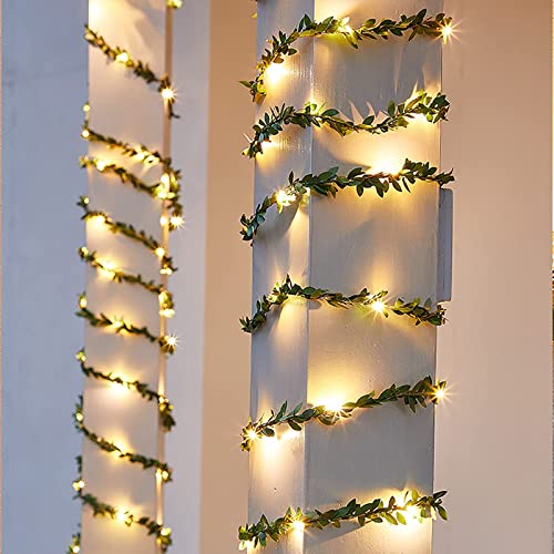 XRR Künstlich Rattan Girlande Lichterkette, 10M 100LED Hängend Girlande Batteriebetriebene Efeu Künstlich Lichterkette für Weihnachts Dekoration, fensterdeko, Party, Hochzeit, Innen (Warmweiß) von XRR