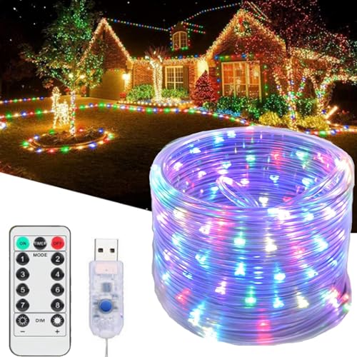 XRR LED Lichterkette USB, 100LED Schlauch USB Lichterketten Außen Innen, 8 modi IP65 Wasserfest Lichtschlauch für Schlafzimmer Party Garten Camping Weihnachten(Mehrfarbig) von XRR