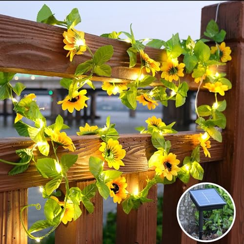 XRR Solar Lichterkette Aussen, 5m 50LED Sonnenblume Lichterkette 8 Modi Solarlichterkette Innen/Außen, Lichterkette Garten Blume für Weihnachten, Hochzeiten, Party, Geburtstagsdeko von XRR