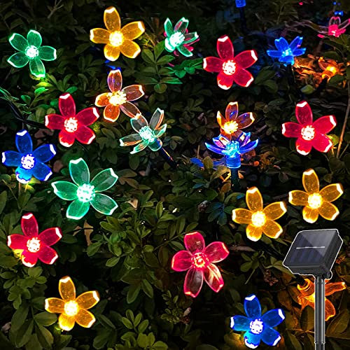 XRR Solar Lichterkette Außen, 7 M 50LED Solar Kirschblüte Außen Garten 8 Modi Blumen Solar LED Lichterkette Wasserdichte Solarlichterkette für Garten, Balkon, Hochzeit, Zaun, Dekorationen(Mehrfarbig) von XRR