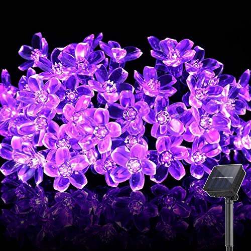 XRR Solar Lichterkette Außen, 7 M 50LED Solar Kirschblüte Außen Garten 8 Modi Blumen Solar LED Lichterkette Wasserdichte Solarlichterkette für Garten, Balkon, Hochzeit, Zaun, Dekorationen(Lila) von XRR