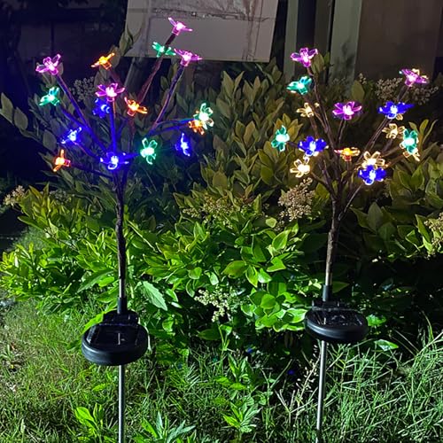 XRR Solarleuchten Garten Outdoor, 2 Stück LED Kirschblüten-Blumenbaum-Lampe, Solar-Blumen-Lichterkette Solar-Gartenleuchten für Garten, Rasen, Hinterhof, Zuhause, Dekoration und Geschenk (Mehrfarbig) von XRR