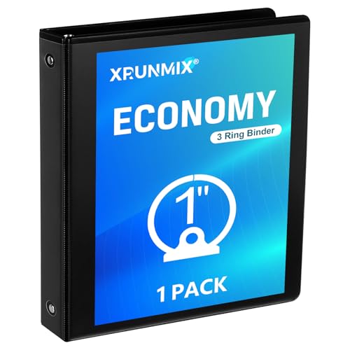 2,5 cm Economy 3-Ringbuch, 2,5 cm runde Ringe, für 200 Blatt US-Buchstabengröße, ClearVue-Präsentationsansicht, antihaftbeschichtet, Schwarz (1) von XRUNMIX