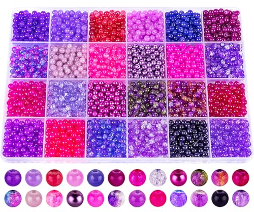 XSEINO Ca. 3000 Stück, 4 mm Glasperlen, Armbandherstellung, 24 sortierte violette, elegante Serie, bunte Kristallperlen für Armband- und Schmuckherstellung und Bastelarbeiten, Freundschaftsarmbänder von XSEINO