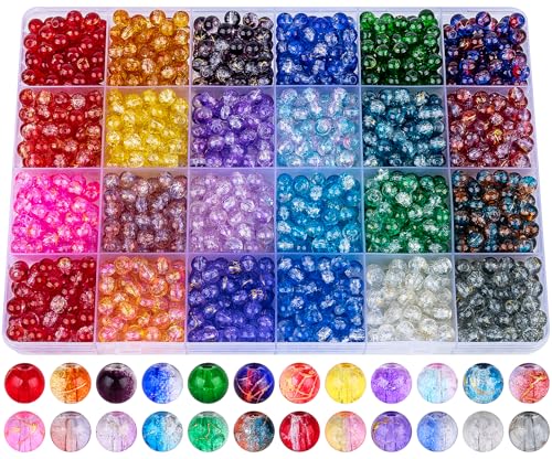 XSEINO Etwa 1200 Stück, 6 mm große florale Glasperlen, Armbandherstellungs-Set, 24 verschiedene Farben, bunte Kristallperlen für Armband- und Schmuckherstellung und Bastelarbeiten, von XSEINO