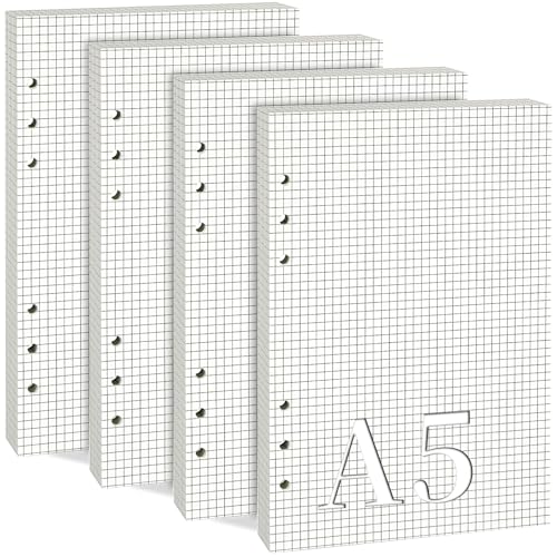 XSHAO® Ringbucheinlagen A5, 180 Blätter A5 Ringbuch Nachfüllpapier A5 Nachfüllpapier 6 Loch A5 Nachfüllpapier Kariert, für A5 Notizbuch Tagbuch Skizze Malerei von XSHAO