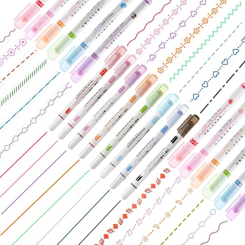 XSQD 20 Stück Bunter Kurven-Highlighter, Mehrere Zeilen Streifen Student Marker Stift, 0.5mm Schnelltrocknende Tinte Tintenkurven Highlighter Stift, Verwendet für Notizen, Geschenkkarten, Zeichnung von XSQD