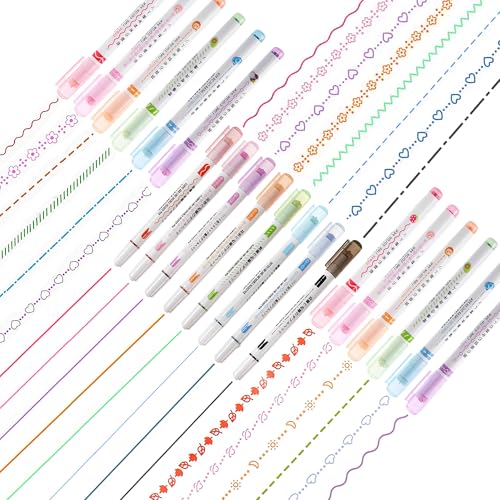 XSQD 20 Stück Bunter Kurven-Highlighter, Mehrere Zeilen Streifen Student Marker Stift, 0.5mm Schnelltrocknende Tinte Tintenkurven Highlighter Stift, Verwendet für Notizen, Geschenkkarten, Zeichnung von XSQD