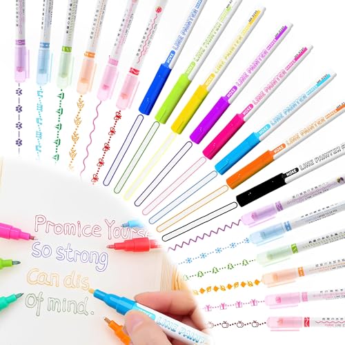 XSQD 20PCS Kurven Student Marker Fluoreszierender Stift, Doppelter Linien-doppelter Farbkontur-Stift, 0.5mm Wasserbasierter Tinten-Kurven-Stift, verwendet für Notizen, Geschenkkarten, Zeichnung von XSQD