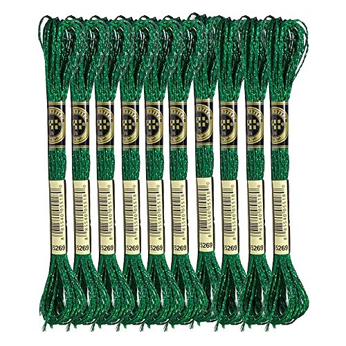 XSTITCHBUY 8 Meters 12 Strands Metallic Embroidery Floss Cross Stitch Needlework Thread, Metallic Green, 10 Skeins von XSTITCHBUY