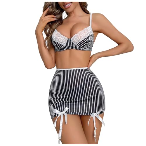 XTBFOOJ Übergröße Dessous Damen Sexy Dessous Nachthemd Ärmellos Mini Nachtwäsche Anime Cosplay High Split Club Kleid Nachtwäsche Frauen Woll Shapewear-Kleid Strumpfhalter-Set von XTBFOOJ