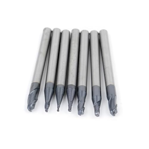 7 Stück 0,5 mm-2,0 mm Wolframkarbid-Fräser-Bit-Set 2 Flöten Schaftfräser Kugelnase Gravur CNC Radius Schaftfräser Fräser Werkzeug von XTINKOPW