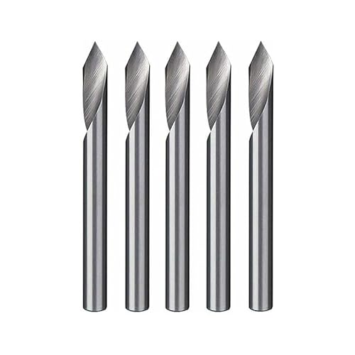 5 Stück 1/8 "Einzelflöte Wolframstahl Spiral CNC-Fräser Bit 0 Grad V-Nut CNC-Spiralfräser mit flachem Boden von XTINKOPW