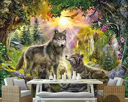 XTSWallpaper 3D Wandplakat Wandbild Tapete Wandtattoo 140X70Cm Grün Bäume Wolf Wandaufkleber 3D Wandbilder Decals Selbstklebend Vinyl Tapete Abnehmbare Kinder Zimmer Wandschmuck von XTSWallpaper