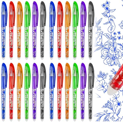 XTUDOU® 24 Stück Bunt Radierbarer Kugelschreiber, 6 Farben 0.5mm Radierbarer Kugelschreiber, Radierbare Stifte mit Radiergummi für Schulsachen MalbüCher, Skizzieren, BüRo, Zeichnen von XTUDOU