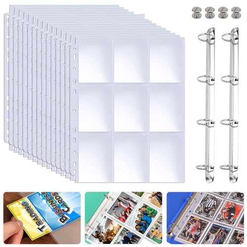 XTUDOU® 50 Stück Sammelkarten Hüllen, Doppelseitiger 900 Pockets Leere Sammelmappe 11 Löcher mit 2 4-Ringe Binder Mechanismus für Sammeln Aller Arten von Karten von XTUDOU