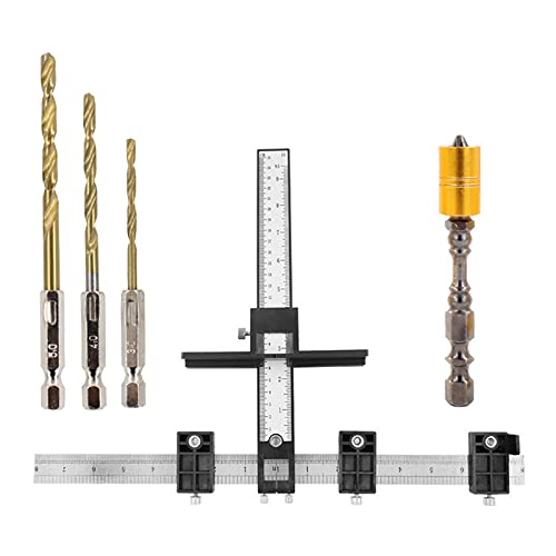 XTVTX Cabinet Hardware Jig Tool Einstellbare Stanzlokalisierungs-Bohrschablone Werkzeugbohranleitung, Holzmessbohr-Dübelanleitung für die Installation von Griffknöpfen an Türen und Schubladenzug von XTVTX