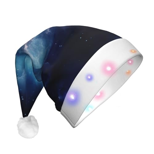 XTYGETY Galaxie-Weihnachtsmütze, Elfenmütze, Unisex, Erwachsene, leuchtende Weihnachtsmannmütze mit LED-Lichtern, für festliche Partys von XTYGETY