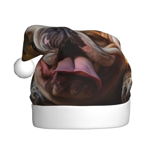 XTYGETY Lustige englische Bulldogge Weihnachtsmütze für Damen und Herren, Weihnachtsmannmütze, perfekte Kopfbedeckung für Erwachsene, Kostümpartys von XTYGETY