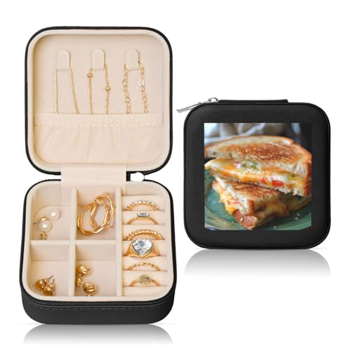 XTYGETY Schmuckschatulle mit Käse-Sandwiches-Aufdruck, PVC-Leder, mit Samt gefüttert, für Damen, für Halsketten, Ohrringe, Armbänder von XTYGETY