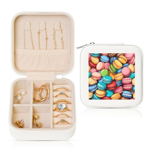 XTYGETY Schmuckschatulle mit Macaron-Keksgeschmack, PVC-Leder, Samt-gefüttert, Aufbewahrungsbox für Damen, für Halsketten, Ohrringe, Armbänder von XTYGETY