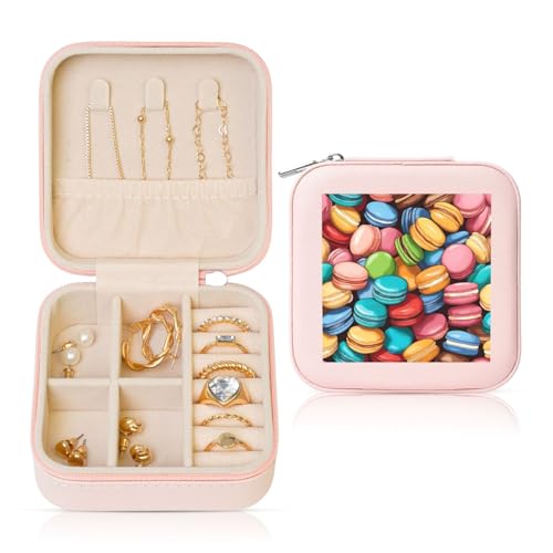 XTYGETY Schmuckschatulle mit Macaron-Keksgeschmack, PVC-Leder, Samt-gefüttert, Aufbewahrungsbox für Damen, für Halsketten, Ohrringe, Armbänder von XTYGETY