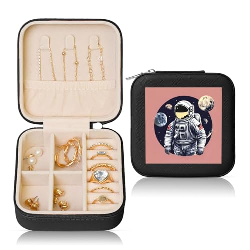 XTYGETY Schmuckschatulle mit Motiv Astronaut auf dem Mond, PVC-Leder, mit Samt gefüttert, für Damen, für Halsketten, Ohrringe, Armbänder von XTYGETY