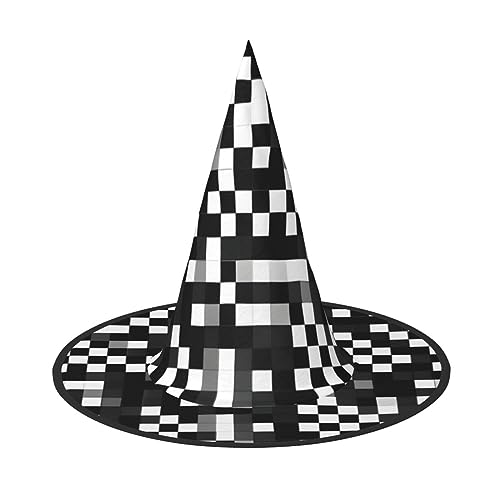 XTYGETY Schwarz-weiße Formel, kariertes Muster, Halloween-Hexenhüte, einzigartig, tragbar, Party-Kopfschmuck, Hexendekoration, festliche Kopfbedeckung von XTYGETY