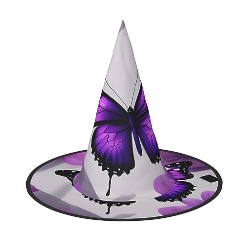 XTYGETY Violetter Schmetterling und Blume, 1 Halloween-Hexenhut, einzigartig, tragbar, Party-Kopfschmuck, Hexendekoration, festliche Kopfbedeckung von XTYGETY