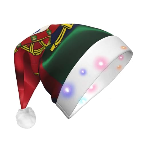 XTYGETY Weihnachtsmütze mit portugiesischer Flagge, Elfenmütze, Unisex, für Erwachsene, leuchtende Weihnachtsmannmütze mit LED-Lichtern, für festliche Partys von XTYGETY