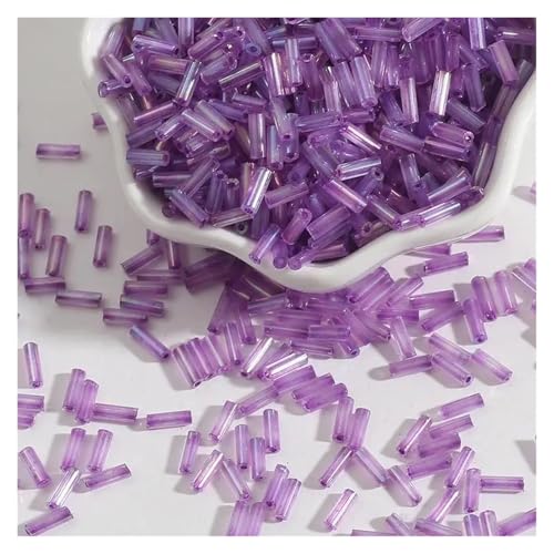 XUCZHAI Rohrperlen 300 Stücke 2 * 7mm Regenbogen Bunte Glas Rocailles Perlen Rohr for Spacer Schmuck Halskette Herstellung Kleidungsstück Nähzubehör FüR DIY Schmuckherstellung(Purple) von XUCZHAI