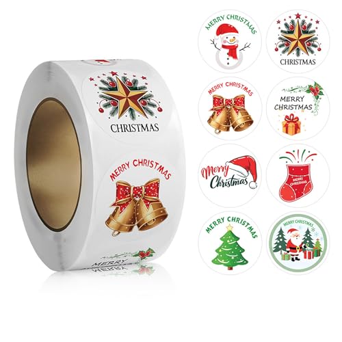 Aufkleber Weihnachten Weihnachtsaufkleber Rund Geschenkaufkleber Frohe Weihnachten Selbstklebend Merry Christmas Sticker Etiketten Aufkleber-Rolle 2.5cm für Weihnachten Party 500 Stück von XUEHOU