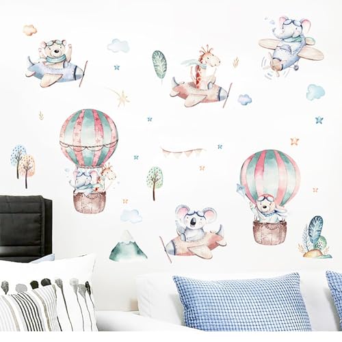 Wandtattoo Kinderzimmer Junge Wandtattoo Cartoon Flugzeug Tiere Heißluftballon Wolken Wandaufkleber Heißluftballon Deko Wandtattoo Tapete Mädchen für Babyzimmer Wanddeko von XUEHOU