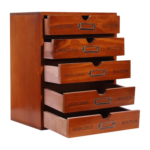 Holz Schreibtisch Organizer, 5 Stück mini kommode mit schubladen mit 15 Schubladen, Stapelbar, für Wohnzimmer, Schlafzimmer, Arbeitszimmer, Büro, Kiefernholz von XUEMANSHOP