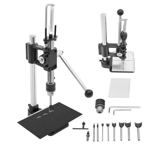 Manuelle Stanzmaschine, Leder Locher Werkzeug mit 2 Kreisförmige Stempel und 6 Halbrunde Stanzen, PP-Platte, 0-25cm Einstellbare Höhe, für Löchern, Stanzens von XUEMANSHOP