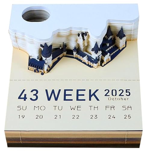 3D-Notizblock, 2025 Tischkalender-Notizblock, Kreativer Tischkalender, DIY-Notizen, Notizblock, 3D-Notizblock, Papierskulptur, Geschenk, 3D-Kunstkalender (Wochenkalender mit LED) von XUEQI