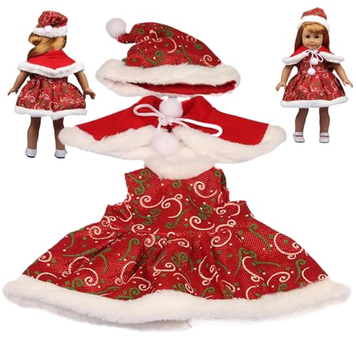 XUEYEGONGJI 18 Zoll Doll Kleidung Set Soft & Elastic Weihnachten Babypuppenkleidung mit Hut, Kleid, Schal und Schuhen DIY 18 -Zoll -Puppenzubehör für Kinder (Keine Puppe), Stil 1 von XUEYEGONGJI