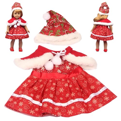 XUEYEGONGJI 18 Zoll Doll Kleidung Set Soft & Elastic Weihnachten Babypuppenkleidung mit Hut, Kleid, Schal und Schuhen DIY 18 Zoll Puppenzubehör für Kinder (Keine Puppe), Stil 2 von XUEYEGONGJI