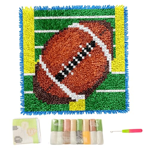 XUEYEGONGJI Latch Hook Kits für Kinder, 12x12 -Zoll Sport American Football Latch Hook Kit, Häkeldiy Stickerei Latch Hook Kits, Latch Hook Kits für Erwachsene von XUEYEGONGJI