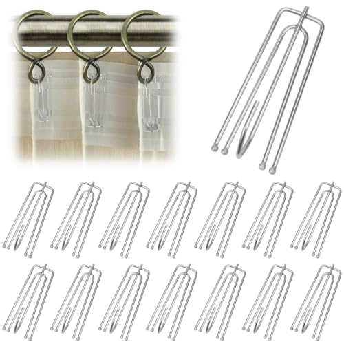 Gardinenhaken Metall 50 Stück Vorhanghaken aus Edelstahl, Vorhänge Haken mit 4 Zinken, Pleater Hooks, Gardinenhaken zum einhängen, Curtain Pleater Hooks Zum Einhängen für Schiene von XUHN