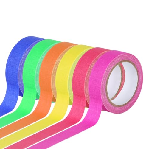 6 Rollen Neon Klebeband, 5m x 1,5cm Fluoreszierendes Klebeband Leuchtendes Neon Tape, UV Schwarzlicht Leuchtklebeband, Leuchtband Reflektierend Bänder Gaffers Tape für Party Halloween Dekorationen von XUIIOSOOKP