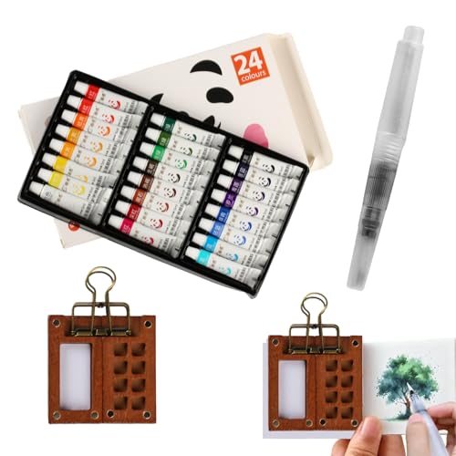 Mini Aquarellfarben Sets, Reise Set Mini Aquarell Set,Aquarell Mini Palette Holz,Tragbare Aquarell Palette Reiseset,8 Gitter Aquarell Paletten Set,mit Aquarellpinsel,Wasserfarben,Skizzenbuch Palette von XUIIOSOOKP