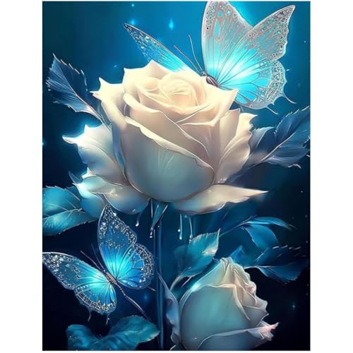 XUIIOSOOKP Diamond Painting Erwachsene, 5D Diamond Painting, DIY Diamant Painting Bilder, weiße Rose Diamant Malerei Stickerei Set für Zuhause Wanddekorationen - 30x40cm/weiße Rose von XUIIOSOOKP