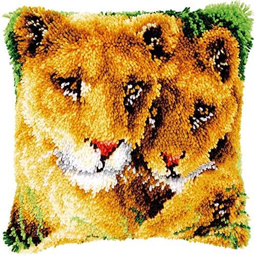 XUJINGJIE Kissenbezug Knüpfkissen Für Kinder Und Erwachsene Zum Selber Knüpfen Kissen Hülle DIY Kissenbezug Making Crafts Kit Mit Vorgedrucktem Tigermuster, 43X43cm von XUJINGJIE