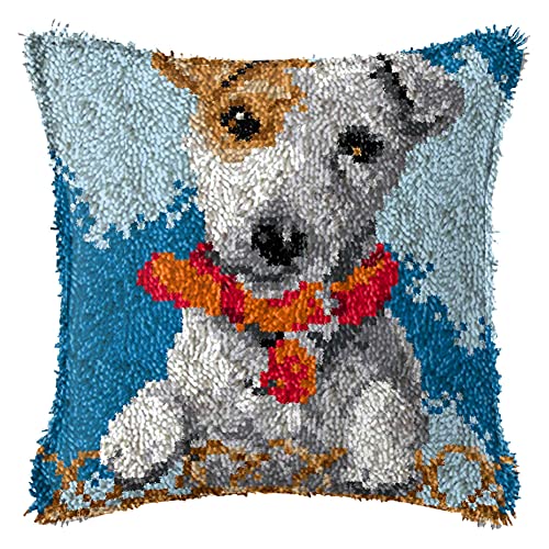 XUJINGJIE Knüpfteppich Hund Knüpfkissen Zum Selber Knüpfen DIY Kissenbezug Kreatives Geschenk Kreuzstich-Kits Basteln Latch Hook Kit Für Heimtextilien, 43 X 43cm,X von XUJINGJIE