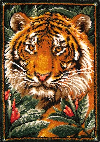 XUJINGJIE Knüpfteppich zum Selber Knüpfen DIY Tigermuster Handarbeit Selbst Knüpfen Set Kunsthandwerk Handgefertigte Teppichstickerei Tapisserie Kreuzstich für Kinder Erwachsene, 85 X 68Cm von XUJINGJIE