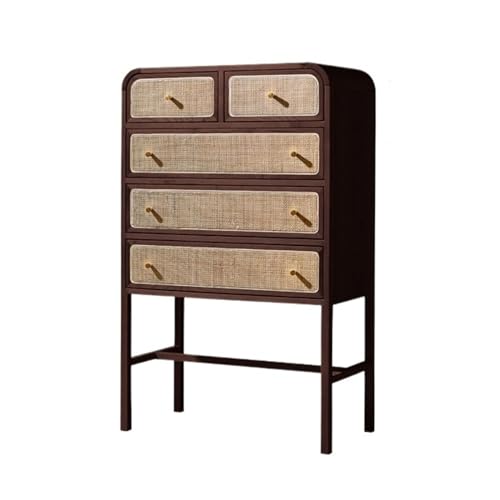 Kommode Japanische Kommode aus Rattan mit goldenen Griffen, hoher Eingangsschrank for das Wohnzimmer, Aufbewahrungsschrank aus Holz, Beistelltisch for Schrank, Wohnzimmer und Eingangsbereich Schublade von XUJUAN-0227